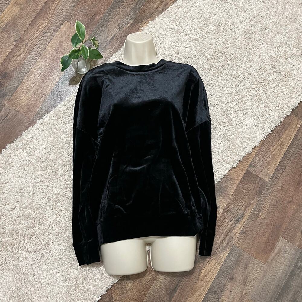 & Other Stories Size 4 Oversized Black Velvet Pullover Crewneck Sweatshirt